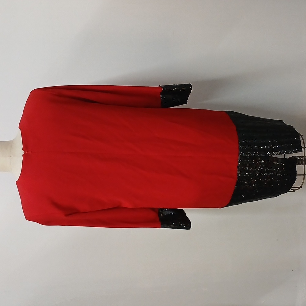 Vintage Nina Raynor Red Dress with Black Sequin and Bead Detail / Size 10 - Picture 3 of 10